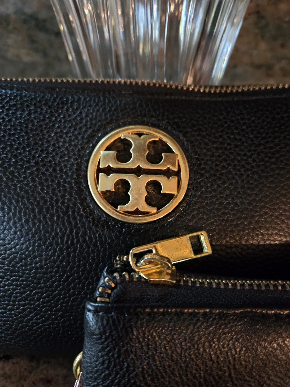 Tory Burch Black Leather Crossbody Bag And  Wristlet with Gold Logo